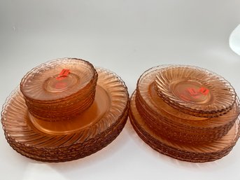 Fortecrisa Mexico Pink Swirl Depression Style Glass Plates