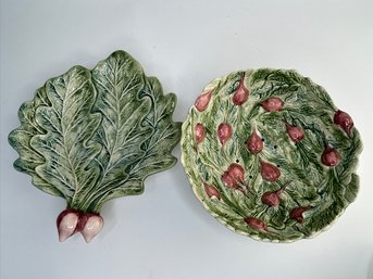 Vintage Radish Majolica Bowl And Plate - AE Pottery