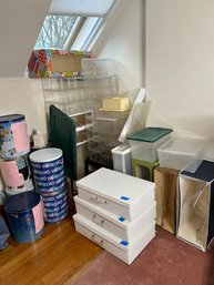 Large Group Of Storage Containers, Totes, Tin, & Shelving