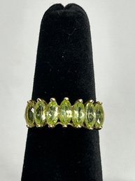 10k Gold Band With 7 Light Green Peridot Oval Cut Stones - Size 6