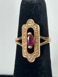 14k Gold Band With A Red Ruby And Diamonds - Size 4.75
