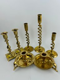 Collection Of Brass Candle Stick Holders