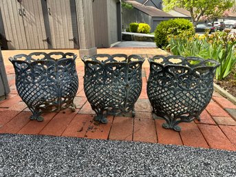 3 Large Cast Metal Planter Holders