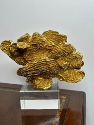 Gold Tone Coral Sculpture On Crystal Base