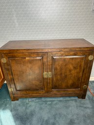 Vintage Wood Double Door Entertainment Console / Sideboard On Casters