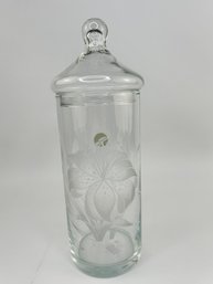 Vintage Etched Glass Floral Straw Holder