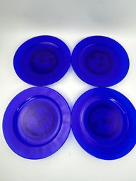 Set Of 4 Blue Glass Plates