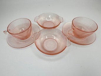 Mid Century Pink Homespun Childs Tea Cup Set