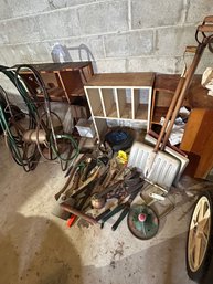 Outdoor Gardening Hand Tools, Shovels, Hose Cart & Sprinkler Lot