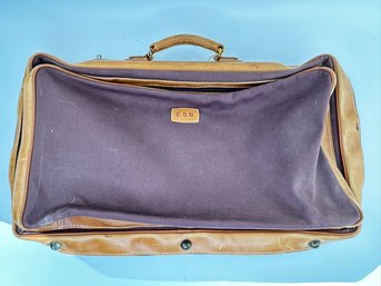 Vintage Bi-fold Leather And Canvass Suitcase