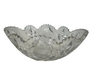 Cut Crystal Oval Serving Bowl With Floral Theme