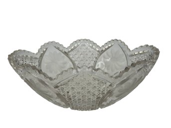 Cut Crystal Oval Serving Bowl With Daisy Flower Theme