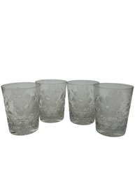 Set Of 4 Crystal Glasses Hobstar Motif