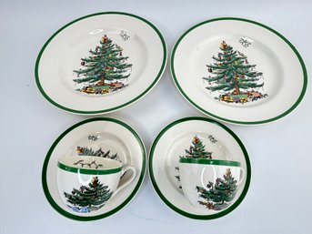 Spode Christmas Tree Pattern Plates And Tea/coffee Cups