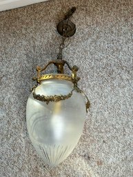 Large Acorn Shape Brass And Beveled Glass Pendant Light