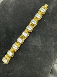 Beautiful 333 Gold Bracelet With Light Blue Stones Signed 'HV'