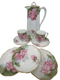 Collection Of RC Crysantheme Bavaria Hand Painted Chocolate Pot, Cups & Saucers