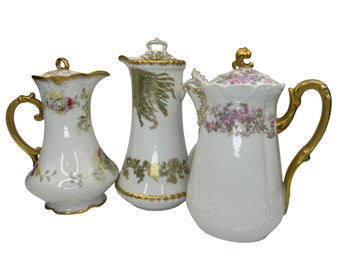 Collection Of 3 Unmarked Hand Painted Chocolate Pot's