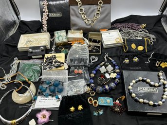 Mixed Fashion Jewelry Collection Of Necklaces, Pins, Earrings Chr. Dior,St John, Carlisle, Saks, Donna Karan,