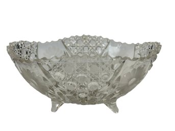 Cut Crystal Footed & Scallop Edge Oblong Serving Bowl Daisy Flower Floral Theme