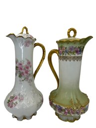 Collection Of 2 Antique Limoges Hand Painted Tall Chocolate Pot's