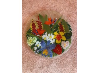 Vintage Stunning Handblown Glass Floral Theme Serving Tray