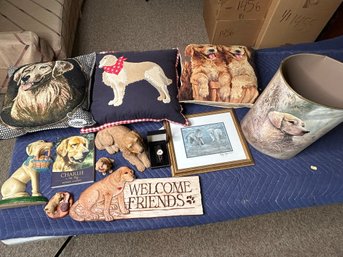 Cute Golden Retriever Lot Of Pillows, Art, Watch And Decor