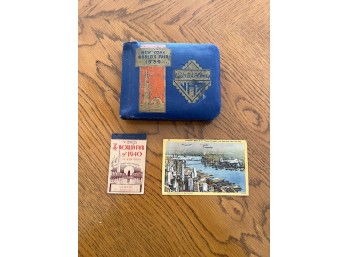 1939 Worlds Fair Autograph Book, Poster, And Ticket Stub Booklet And Postcard