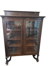 Antique 2 Door China Cabinet On Casters With 4 Shelves