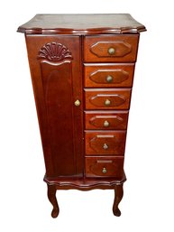 Powell Cabriole Leg Floor Standing Jewelry Cabinet With Felt Lined Drawers & Mirror
