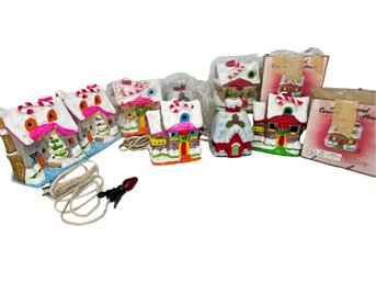 Collection Of 10 Illuminated Ceramic Christmas Candy Houses