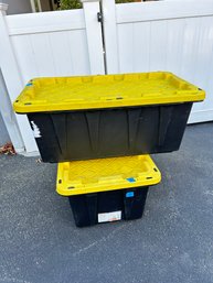 HDX Tough Tote Polypropylene Plastic Storage Bin-  38 Gal, Stackable &  Lockable LOT #1