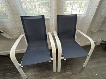 Lot Of 2 Blue & White Deck Chairs