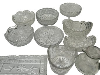 Crystal Collection Of Bowls, Candy Dishes, Pitcher, Platter And Pot