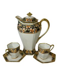 Hand Painted Nippon Tall Chocolate Pot With Cups And Saucers