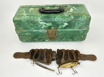 Vintage Plano Plas-tak Fishing Tackle Box, Lures & Weight Mold Lot