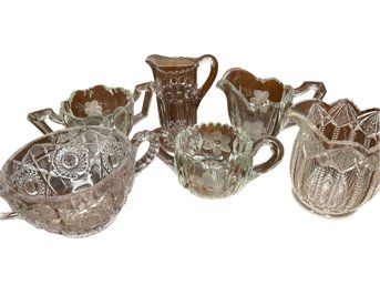 Collection Of Small Crystal & Glass Milk & Sugar Bowls & Pitchers