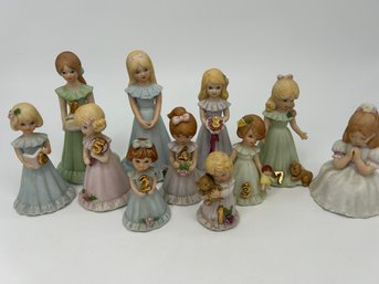 Vintage Growing Up Birthday Girls Ceramic Figurines