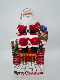 Large Vintage 16' Ceramic Santa Claus Sitting On A Fireplace Merry Christmas
