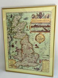 1964 Shakespeare's Britain National Geographic Society Framed Map Reprint