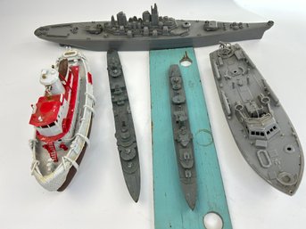 Collection Of Metal & Plastic U.s. Navy Ship Models And Tug Boat