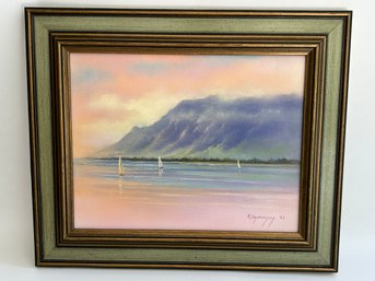 Signed E Shimokawa Framed Oil On Canvass 1983 'Kahana Bay Mornnig'  Hawaii
