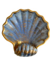 Vintage Stangl Pottery Gold Gilt Blue Sea Shell Dish