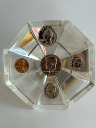 Vintage US Coins In Diamond Shape Acrylic Lucite Paperweight