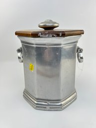 Mid Century Pewter Ice Bucket With Wood Lid