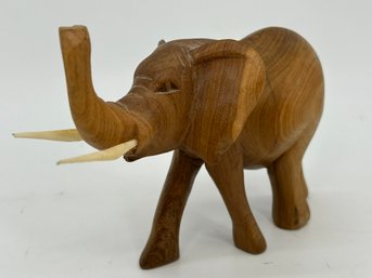 Hand Carved In Kenya Wood  Decorative Elephant With Bone Or Ivry Tusks