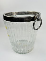 Vintage Sheraton Silver Plate Rimed Glass Ice Bucket