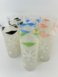 Vintage Frosted Snow Flake Hi- Ball Glasses Set Of 7