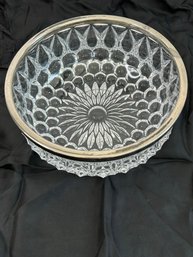 Large Cut Crystal Bowl With Silver Plate Rim