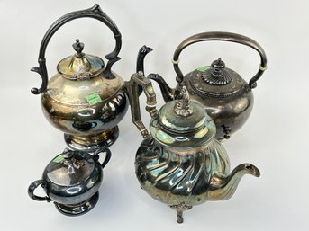 Collection Of Silver Plate Tea/coffee Pots And Sugar Bowl